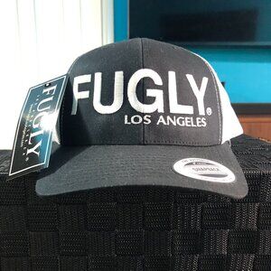 FUGLY Los Angeles Trucker Hat Black White Snapback Cap Mesh Retro NWT